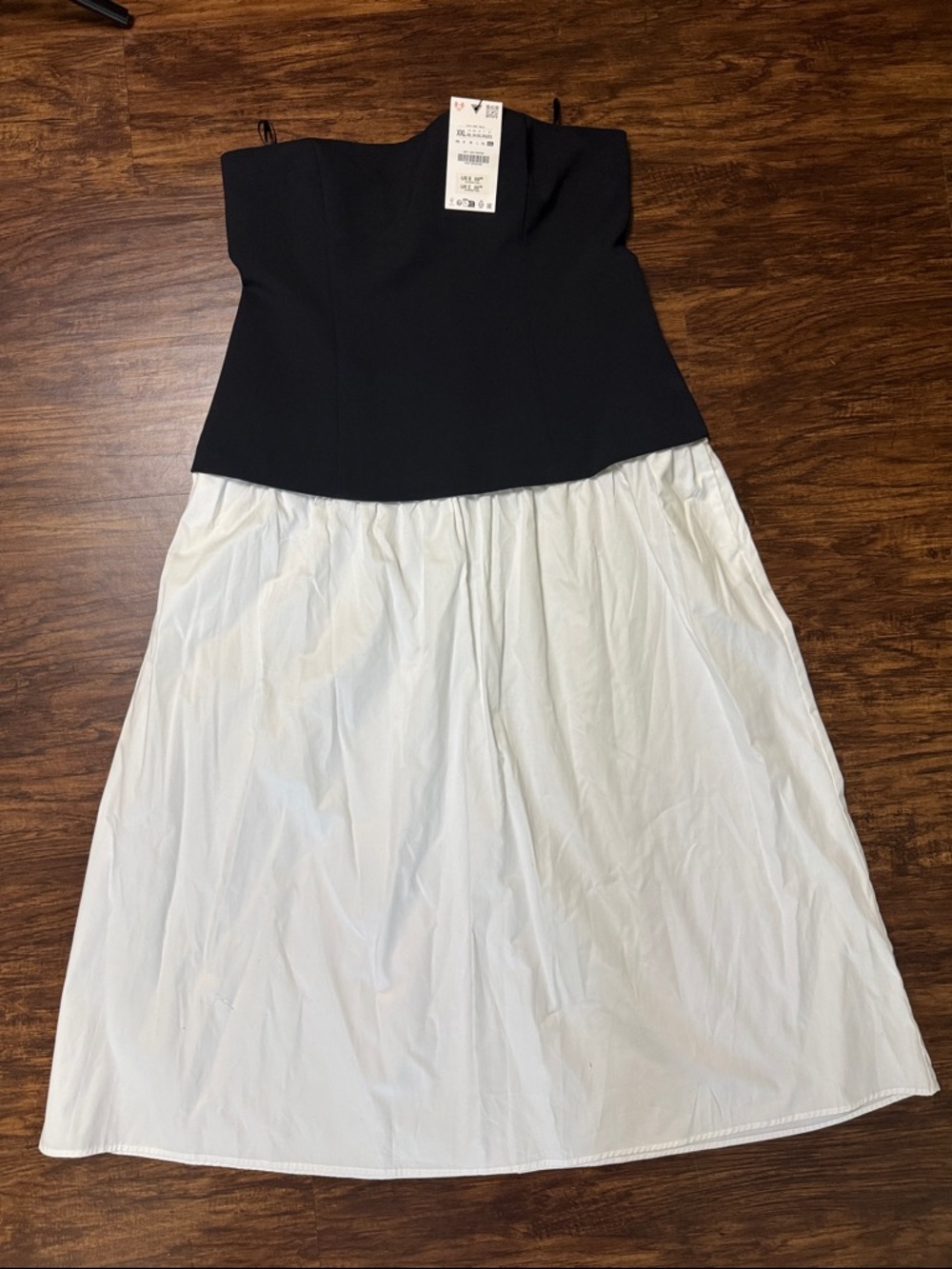 Zara Black and White Strapless Two-Tone Maxi Dress with pockets